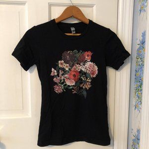 3 for $14! Floral Print Black Tee, S